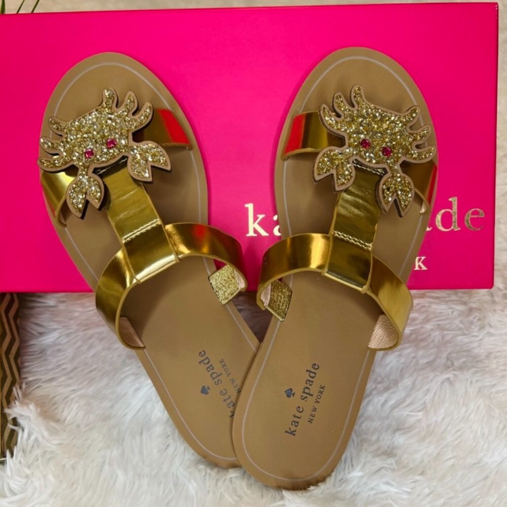 🎉HP🎉 Kate Spade Claire Gold Glitter Crab Sandal / Shoes